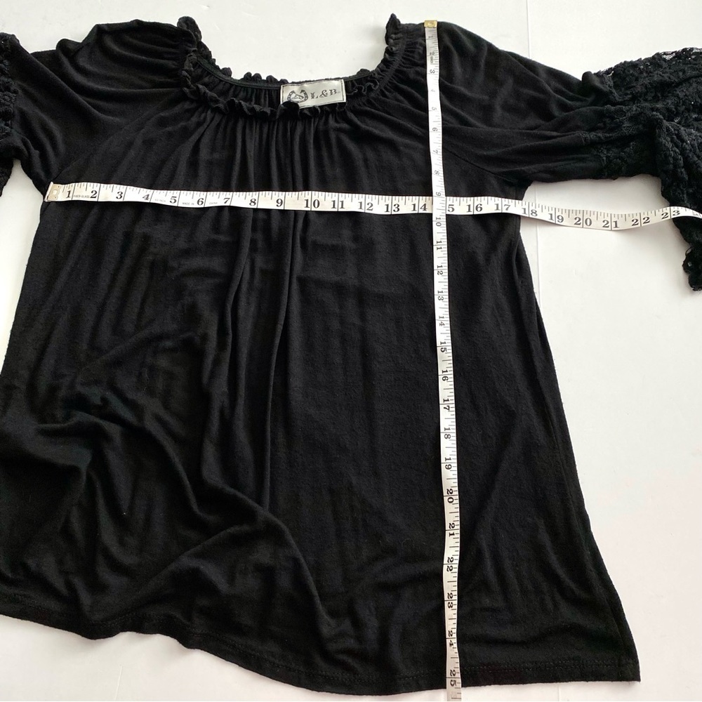 L&B Black Flowy Rayon Bell Sleeve Blouse Medium Whimsigoth Dark Fairy - Picture 11 of 12